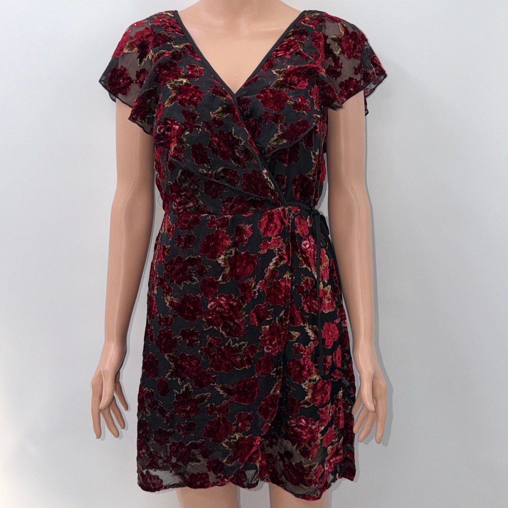 Band of Gypsies S Red Floral Velvet Burnout Wrap Dress Whimisigoth Gothic Grunge